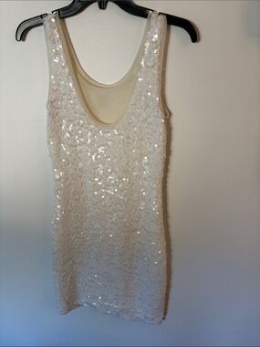 Sequin Tank Mini Dress - Ivory/White